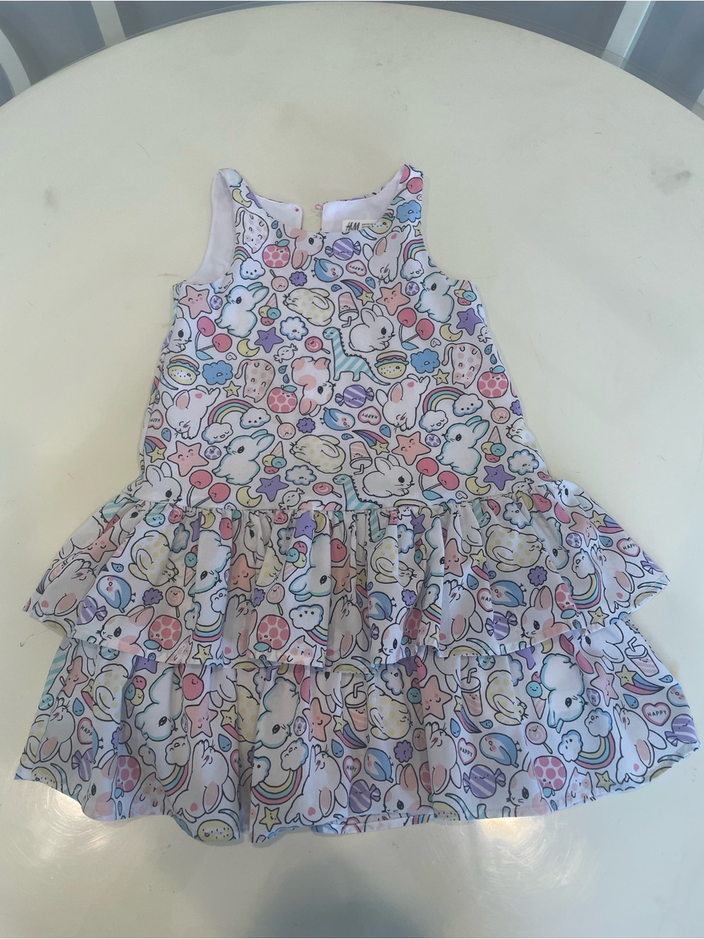 H&M White Pastel Multicolor Unicorn Print Dress